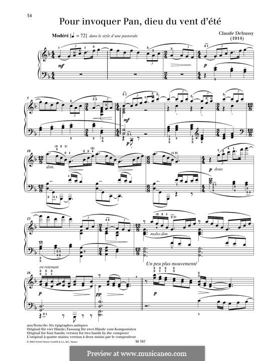 Six épigraphes antiques, L.131: No.1 Pour invoquer Pan, dieu du vent d'été by Claude Debussy
