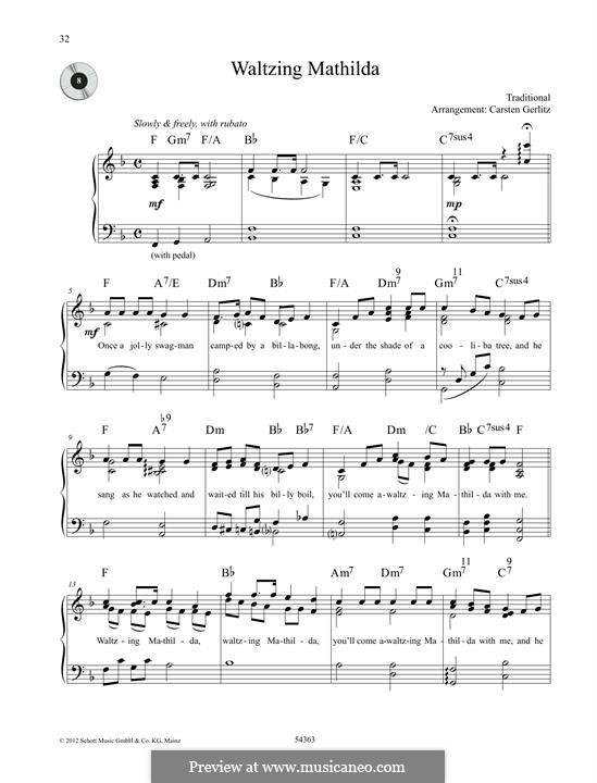 Waltzing Matilda: For piano by folklore