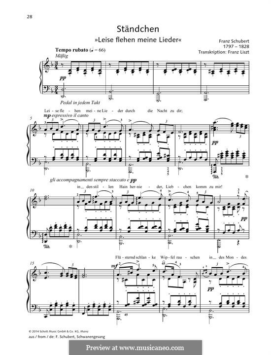 No.4 Ständchen (Serenade), piano version: For a single performer by Franz Schubert