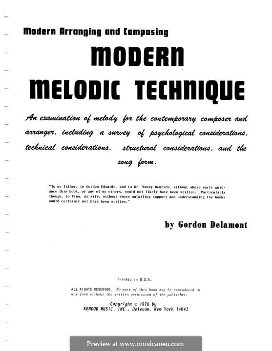 Modern Melodic Technique: Modern Melodic Technique by Gordon Delamont