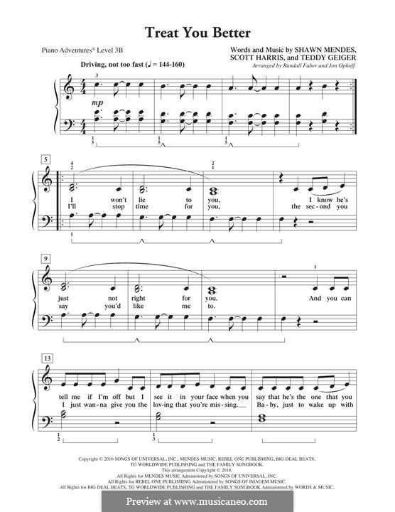 Treat You Better: For easy piano by John Theodore Geiger, Scott Harris, Shawn Mendes