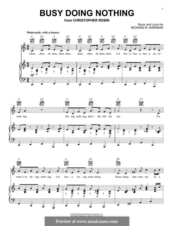 Busy Doing Nothing (from Christopher Robin): For voice and piano (or guitar) by Richard M. Sherman