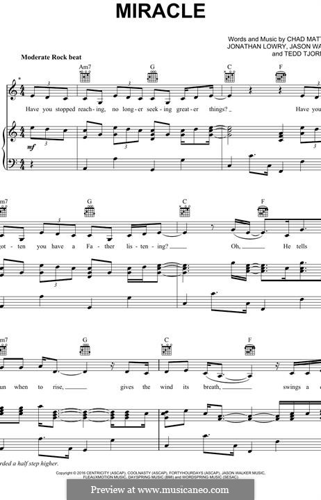 Miracle (Unspoken): For voice and piano (or guitar) by Tedd Tjornhom, Jason Walker, Chad Michael Mattson, Jonathan Burton Lowry