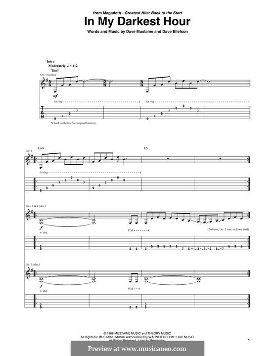 In My Darkest Hour (Megadeth): For guitar with tab by Dave Ellefson, Dave Mustaine