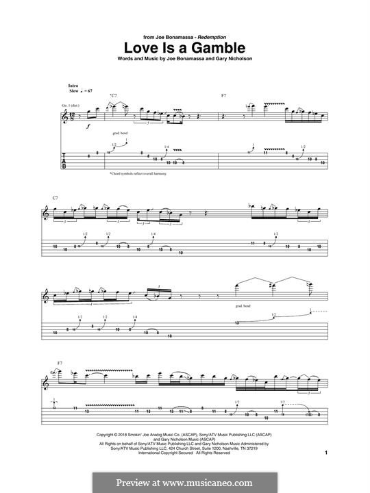 Love is a Gamble: For guitar with tab by Gary Nicholson, Joe Bonamassa