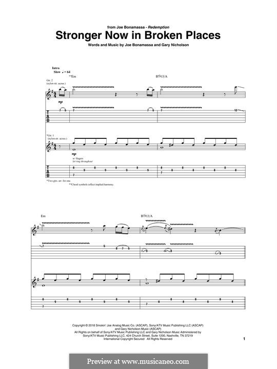 Stronger Now in Broken Places: For guitar with tab by Gary Nicholson, Joe Bonamassa