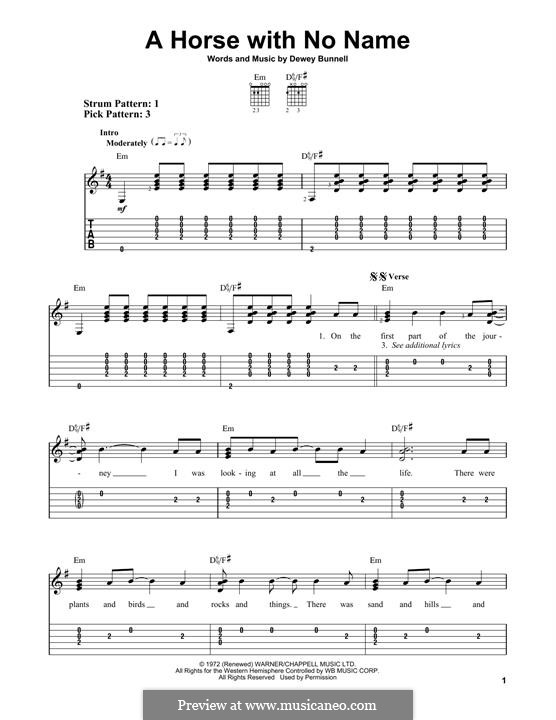 A Horse with No Name (America): For guitar with tab by Dewey Bunnell