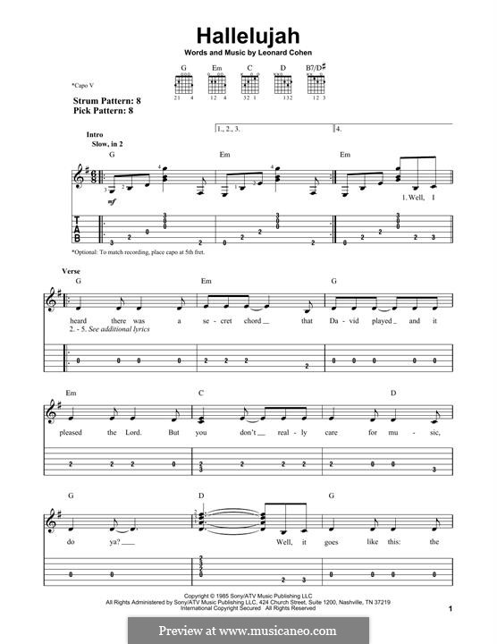 Guitar version: For a single performer by Leonard Cohen