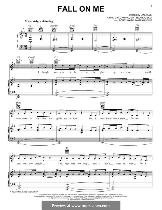 Fall On Me (from The Nutcracker and the Four Realms): For voice and piano (or guitar) by Ian Axel, Chad Vaccarino, Matteo Bocelli, Fortunato Zampaglione