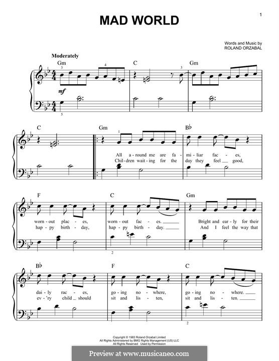 Mad World - Gary Jules Sheet music for Piano, Vocals (Mixed Trio)