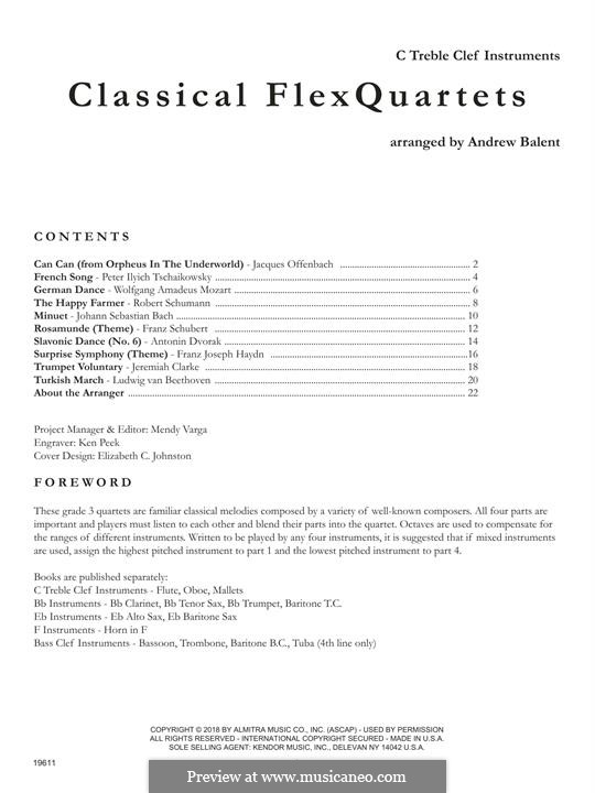 Classical Flexquartets: C Treble Clef Instruments by Johann Sebastian Bach, Wolfgang Amadeus Mozart, Jacques Offenbach, Robert Schumann, Pyotr Tchaikovsky
