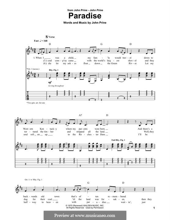 Paradise by J. Prine - sheet music on MusicaNeo