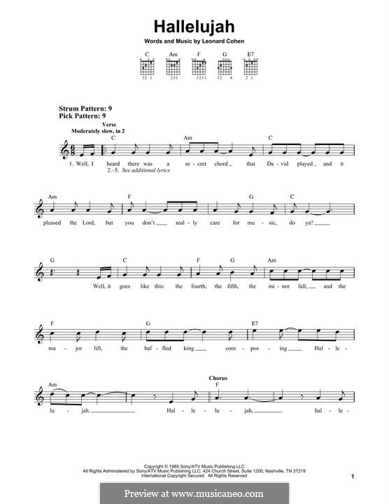 Guitar version: For a single performer by Leonard Cohen
