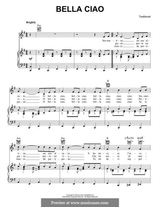Bella ciao: For voice and piano by folklore