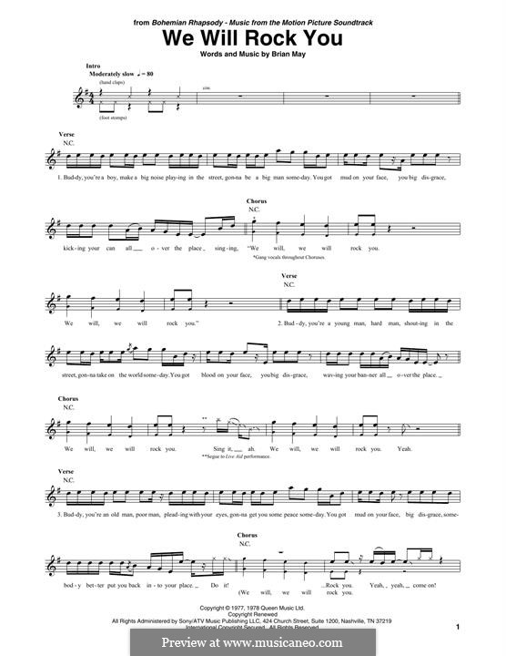 We Will Rock You (Queen): For guitar with tab by Brian May