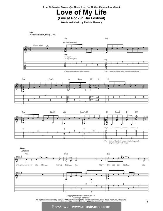 Arco iris manga como resultado Love of My Life (Queen) by Freddie Mercury - sheet music on MusicaNeo