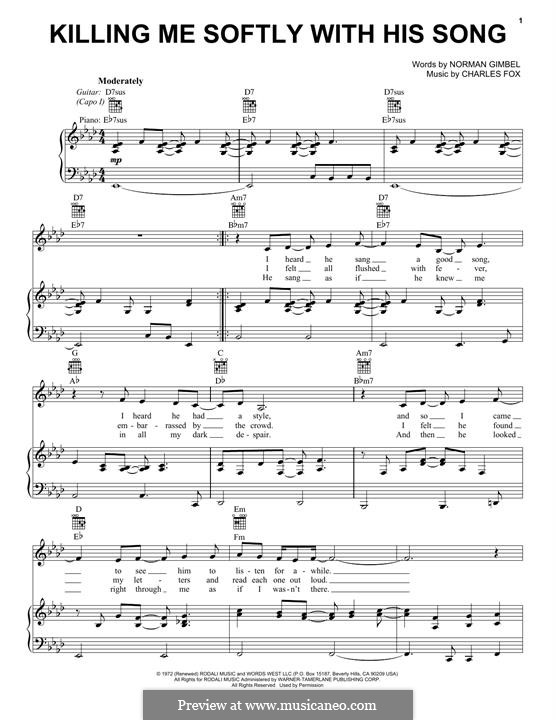 Killing Me Softly with His Song: For voice and piano (or guitar) by Charles Fox
