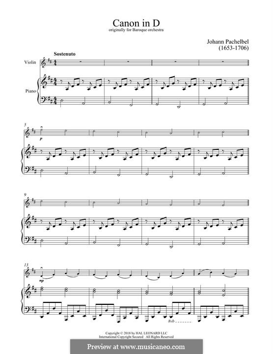 Canon in D Major (Printable): For violin and piano by Johann Pachelbel