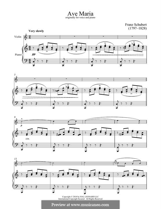 Two instruments version (printable scores): For violin and piano by Franz Schubert