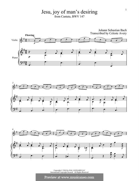 Jesu, Joy of Man's Desiring (Printable Scores): For violin and piano by Johann Sebastian Bach