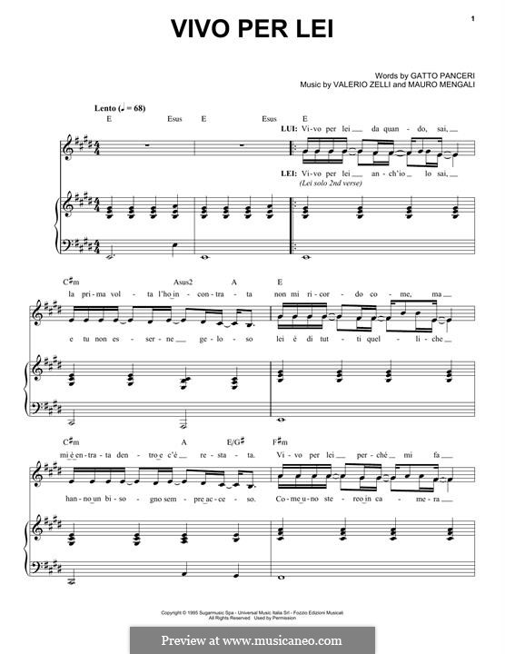 Vivo Per Lei (Andrea Bocelli): For voice and piano by Mauro Mengali, Valerio Zelli