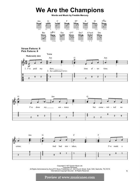 We are the Champions (Queen): For guitar with tab by Freddie Mercury