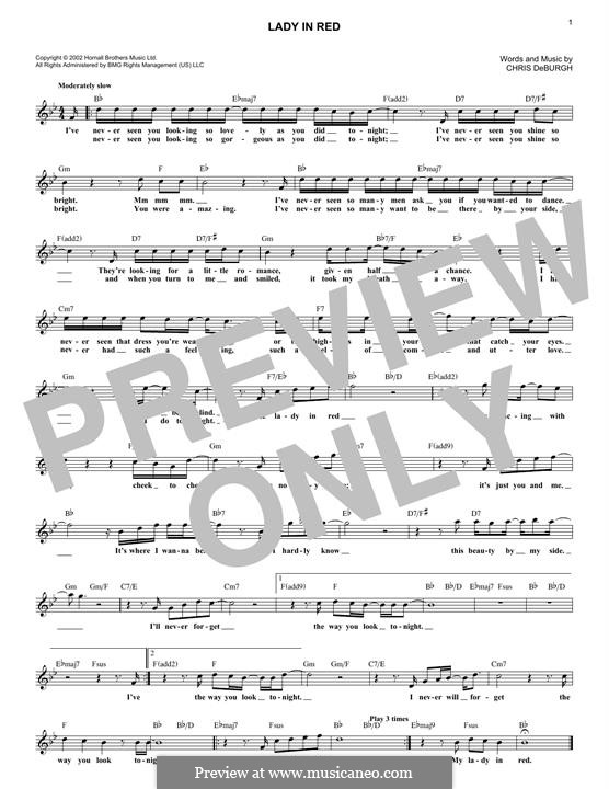 The Lady in Red: Melody line by Chris de Burgh