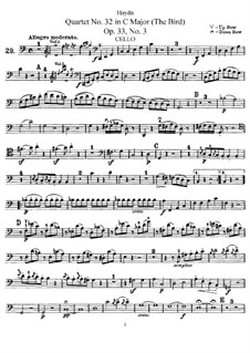 String Quartet No.32 in C Major 'The Bird', Hob.III/39 Op.33 No.3: Cello part by Joseph Haydn