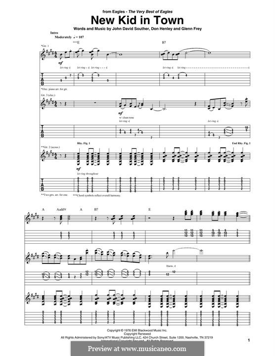 New Kid in Town (The Eagles): For guitar with tab by Don Henley, Glen Frey, John David Souther