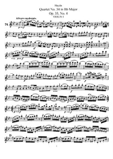 String Quartet No.34 in B Flat Major, Hob.III/40 Op.33 No.4: Violin I part by Joseph Haydn