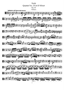 String Quartet No.35 in D Minor, Hob.III/43 Op.42: Viola part by Joseph Haydn