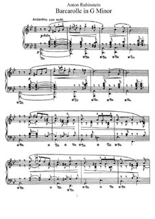 Six Character Pieces, Op.50: No.3 Barcarolle, for Piano by Anton Rubinstein