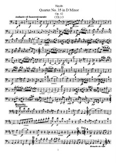 String Quartet No.35 in D Minor, Hob.III/43 Op.42: Cello part by Joseph Haydn