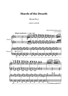 Lyric Pieces, Op.54: No.3 March of the Dwarfs, for piano four hands by Edvard Grieg