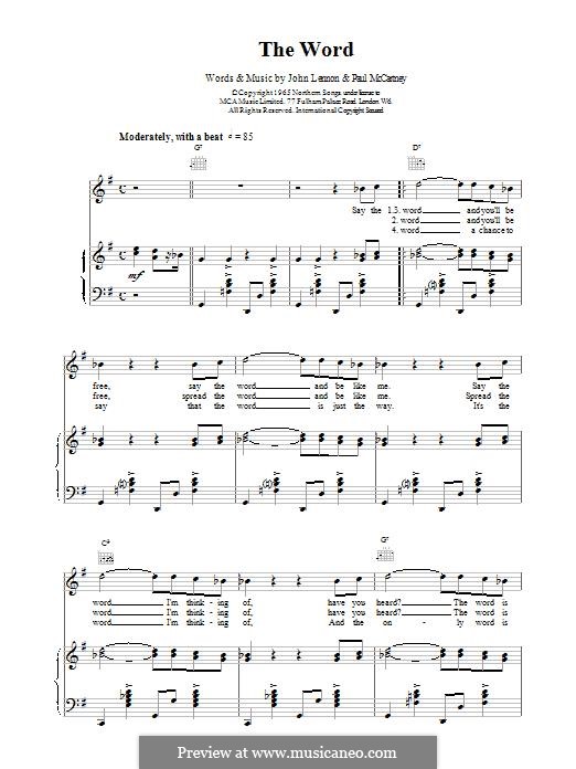 The Word (The Beatles): For voice and piano (or guitar) by John Lennon, Paul McCartney