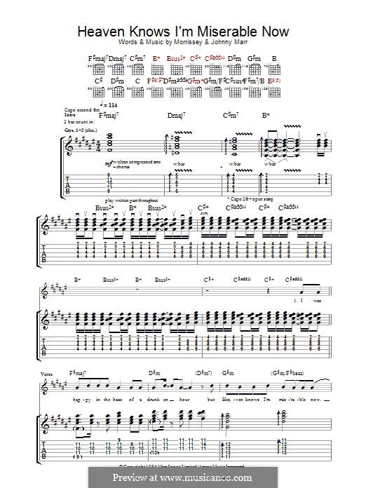 Heaven Knows I'm Miserable Now (The Smiths): For guitar with tab by Morrissey, Johnny Marr