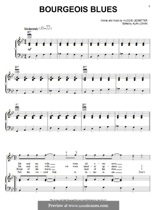 Bourgeois Blues (Lead Belly) by H. Ledbetter sheet music on MusicaNeo