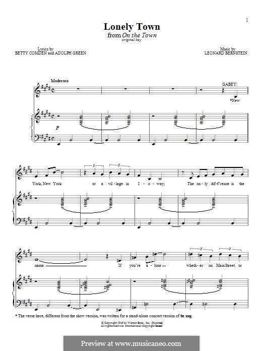 Lonely Town (from On the Town): For voice and piano by Leonard Bernstein