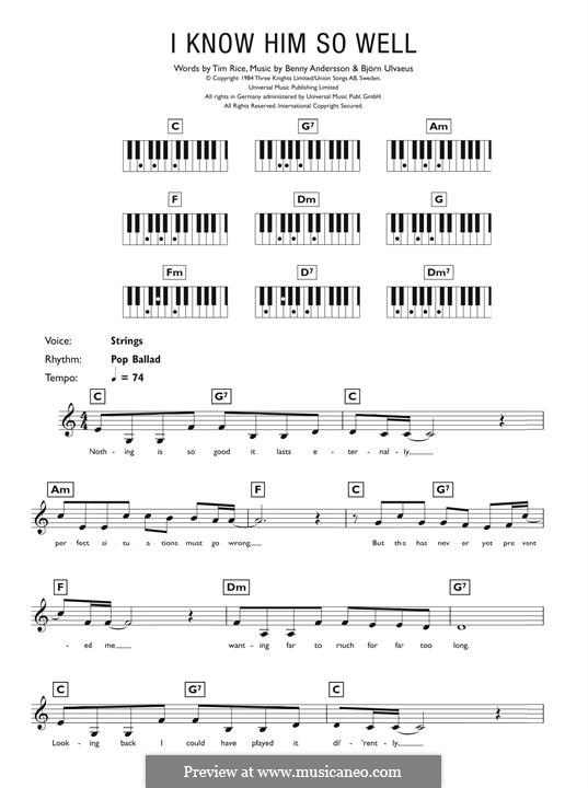 I Know Him So Well (from Chess): For keyboard by Benny Andersson, Björn Ulvaeus