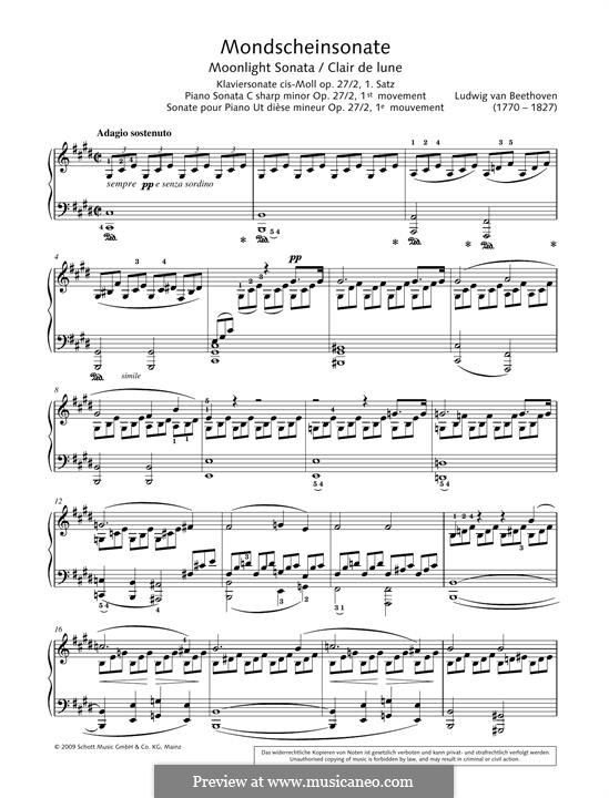 Movement I (Printable scores): For a single performer by Ludwig van Beethoven