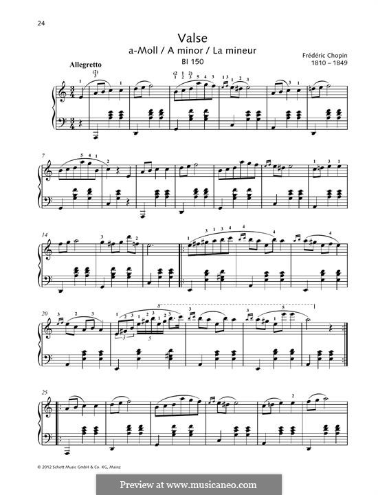 Waltz in A Minor, B.150 KK IVb/11: For piano by Frédéric Chopin