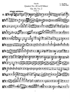 String Quartet No.49 in B Minor, Hob.III/68 Op.64 No.2: Viola part by Joseph Haydn