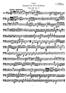 String Quartet No.49 in B Minor, Hob.III/68 Op.64 No.2: Cello part by Joseph Haydn