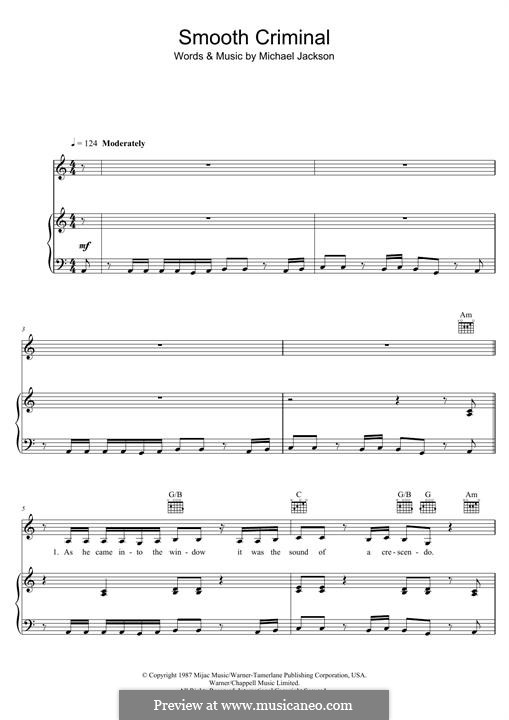 Smooth Criminal: For voice and piano (or guitar) by Michael Jackson