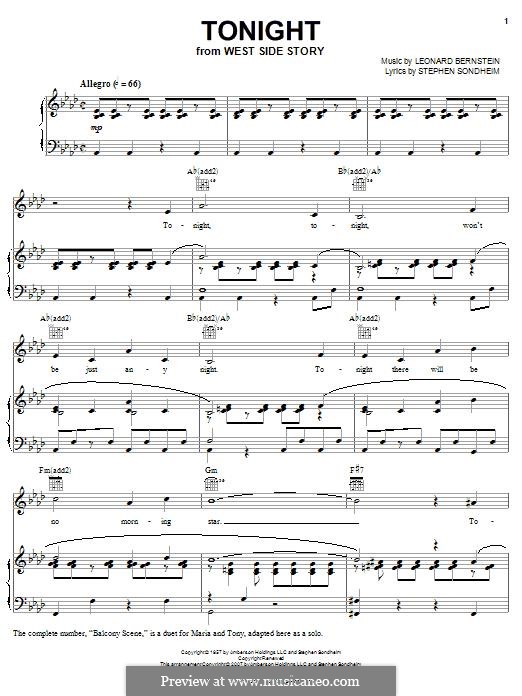 Tonight From West Side Story By L Bernstein Sheet Music On Musicaneo Tonight From West Side Story By L Bernstein Sheet Music On Musicaneo