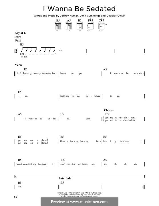 I Wanna Be Sedated (Ramones): For guitar with tab by Dee Dee Ramone, Jeffrey Hyman, John Cummings