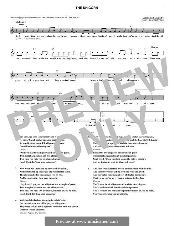 The Unicorn by S. Silverstein sheet music on MusicaNeo