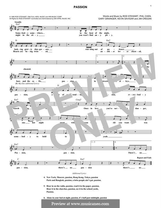 Passion: Melody line by Jim Cregan, Kevin Savigar, Philip Chen, Rod Stewart, Gary Grainger