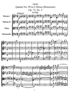 String Quartet No.59 in G Minor 'Rider', Hob.III/74 Op.74 No.3: Full score by Joseph Haydn