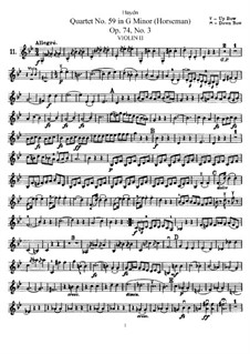 String Quartet No.59 in G Minor 'Rider', Hob.III/74 Op.74 No.3: Violin II part by Joseph Haydn